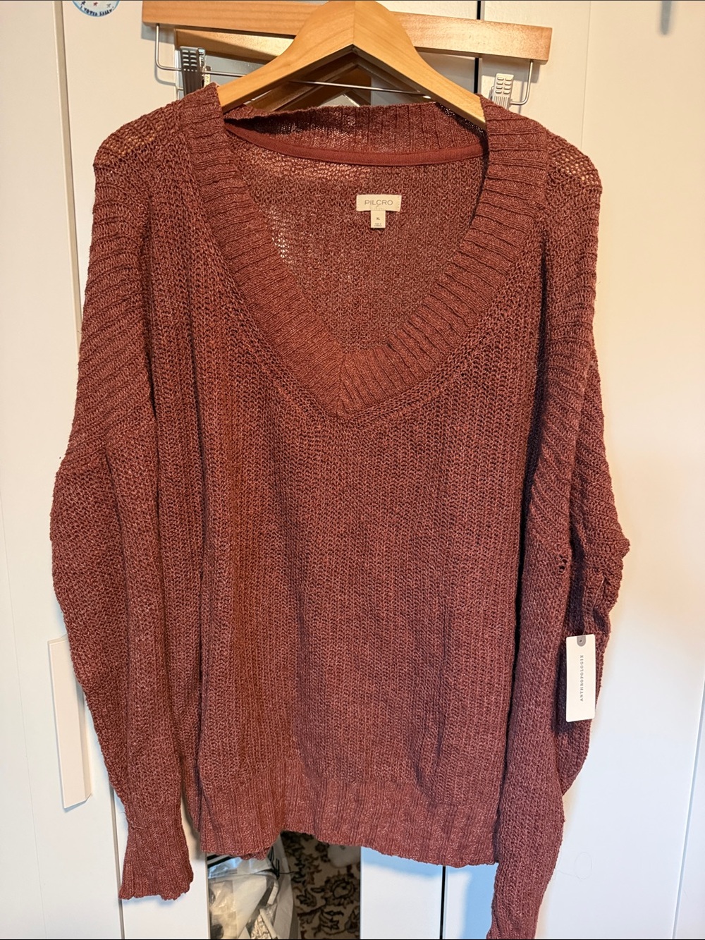 Pilcro V-Neck Knit Sweater in Burnt Orange
